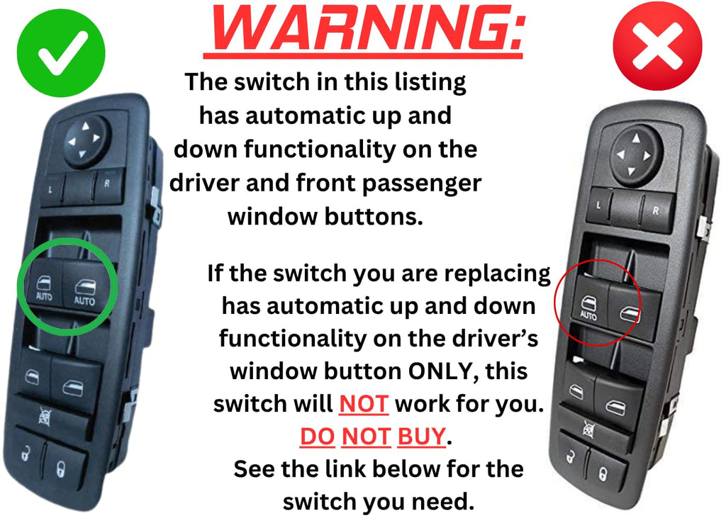 Window Master Switch for 2008-2012 Liberty; 2008-2016 Chrysler Town & Country; 2008-2020 Dodge Grand Caravan; 2009-2010 Journey; 2007-2011 Nitro