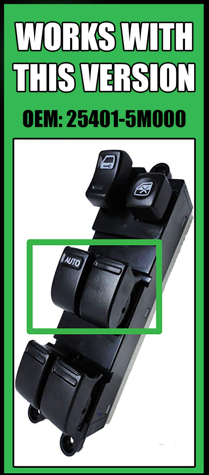 SWITCHDOCTOR Window Master Switch for 2000-2006 Nissan Sentra - Push Button, Automatic (Driver's Window Only), Black