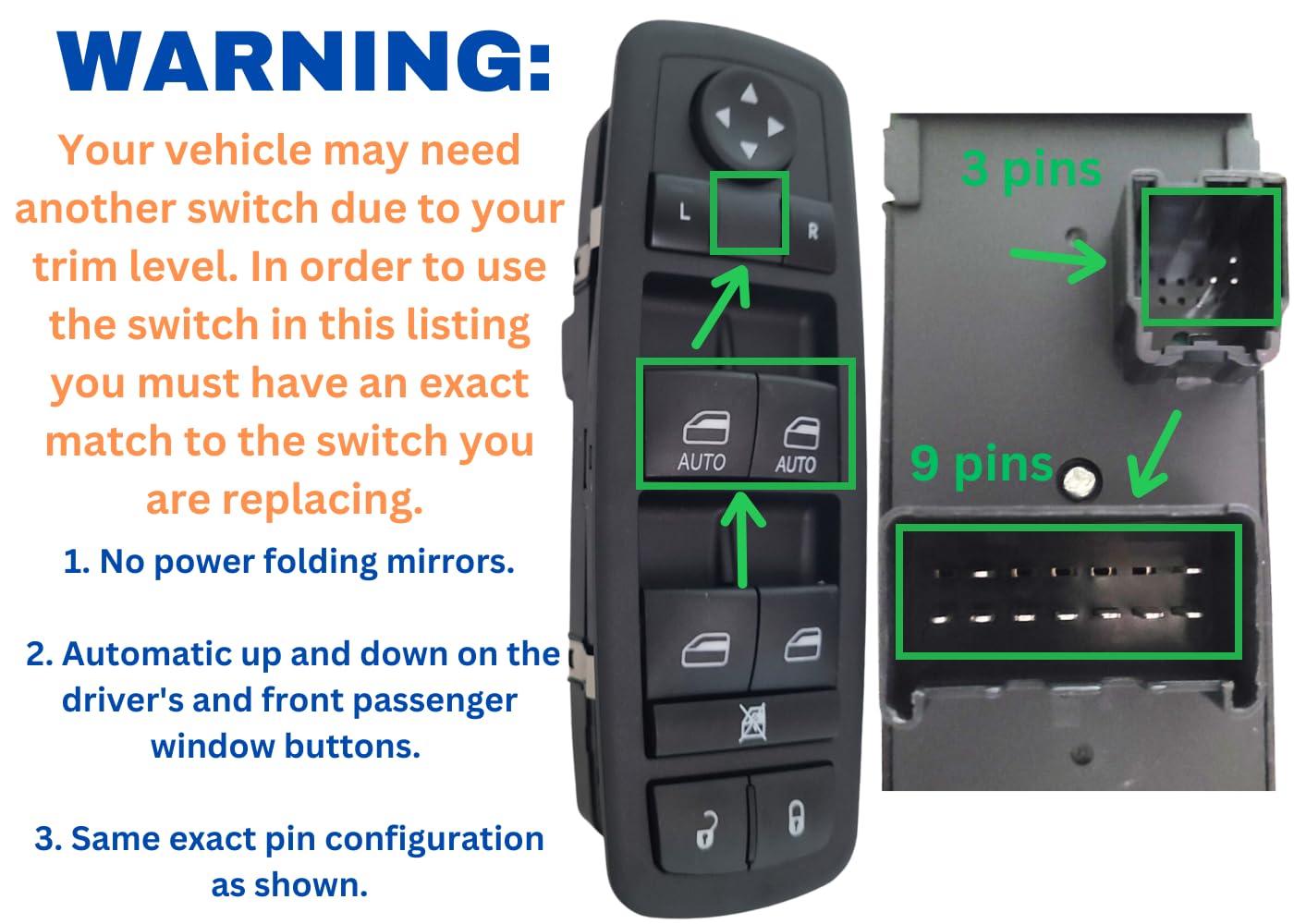 SWITCHDOCTOR Window Master Switch compatilbe with 2013-2015 Ram; 2012-2016 Town & Country; 2012-2020 Grand Caravan