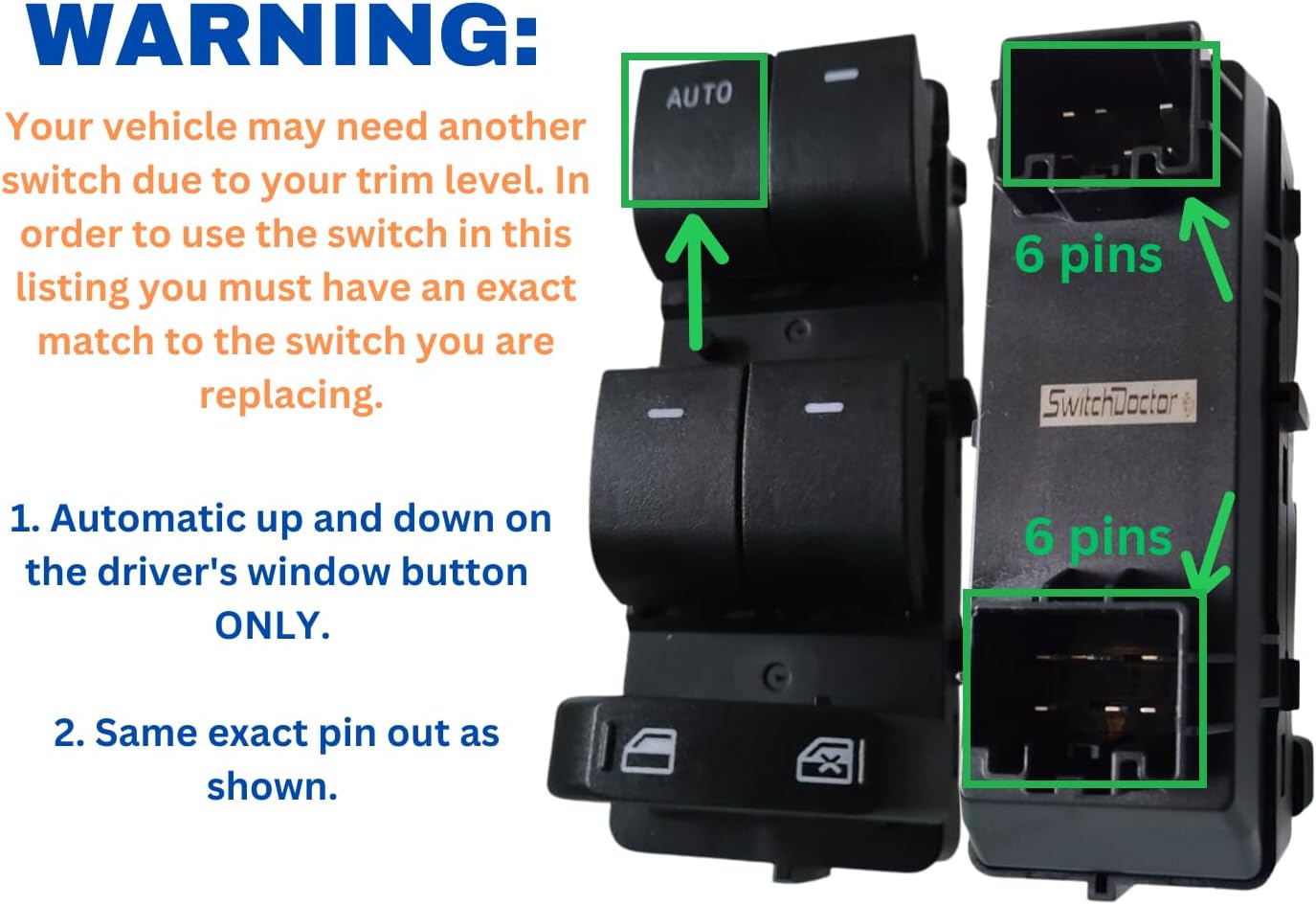 SWITCHDOCTOR Window Master Switch for 2010-2012 Ford Fusion and 2010-2011 Mercury Milan, 2012 Lincoln MKZ (9E5Z-14529-AA)