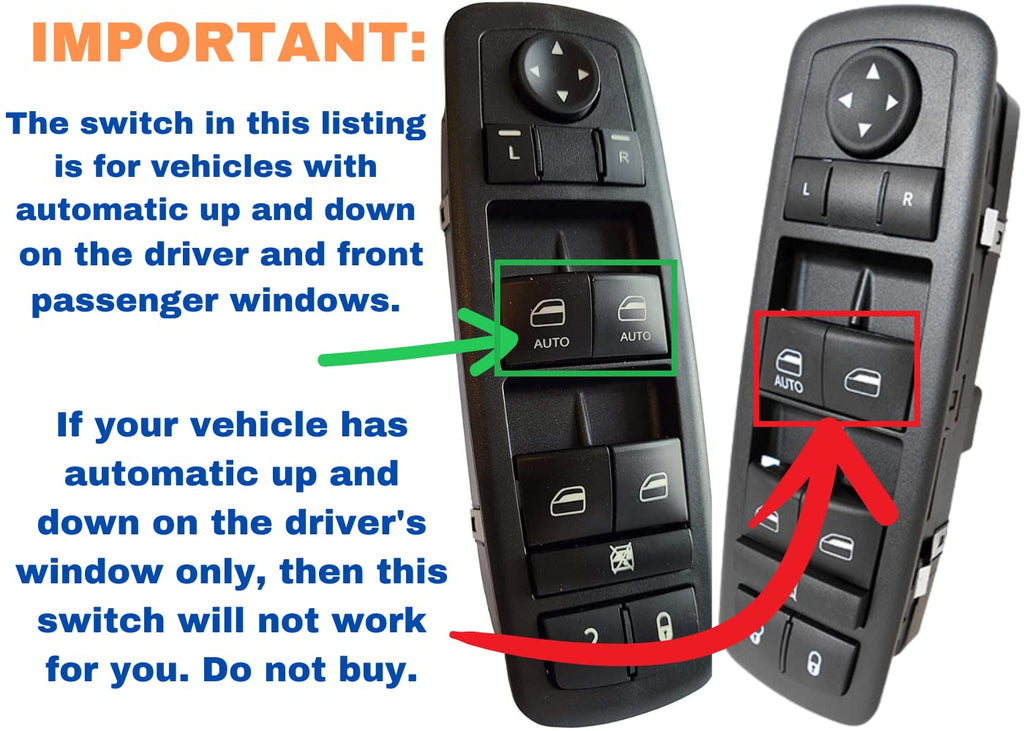 SWITCHDOCTOR Window Master Switch for 2009-2010 Dodge Journey; 2008-2009 Chrysler Town & Country, Grand Caravan, Nitro, Jeep Liberty (Pin Check Required)