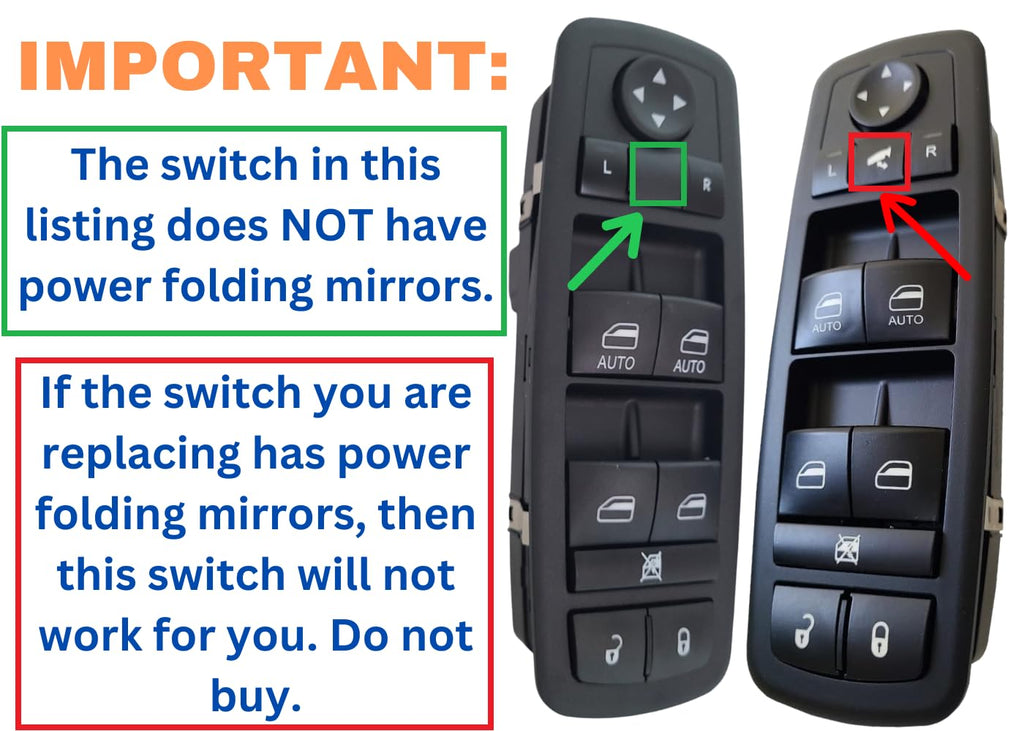 SWITCHDOCTOR Window Master Switch compatilbe with 2013-2015 Ram; 2012-2016 Town & Country; 2012-2020 Grand Caravan