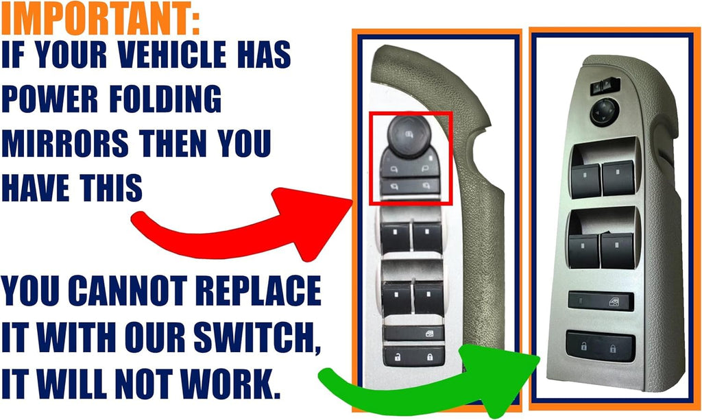 Window Switch Master Switch, Gray Bezel, Lock, & Mirror for 2010-2013 Chevrolet Silverado & GMC Sierra