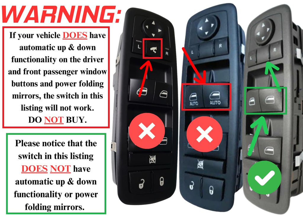 SWITCHDOCTOR Window Master Switch compatible with Dodge Grand Caravan 2008-2010 (1 Touch Up & Down)