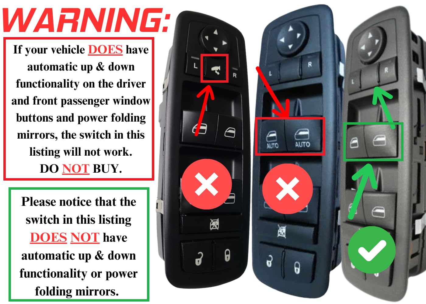 SWITCHDOCTOR Window Master Switch compatible with Dodge Grand Caravan 2008-2010 (1 Touch Up & Down)