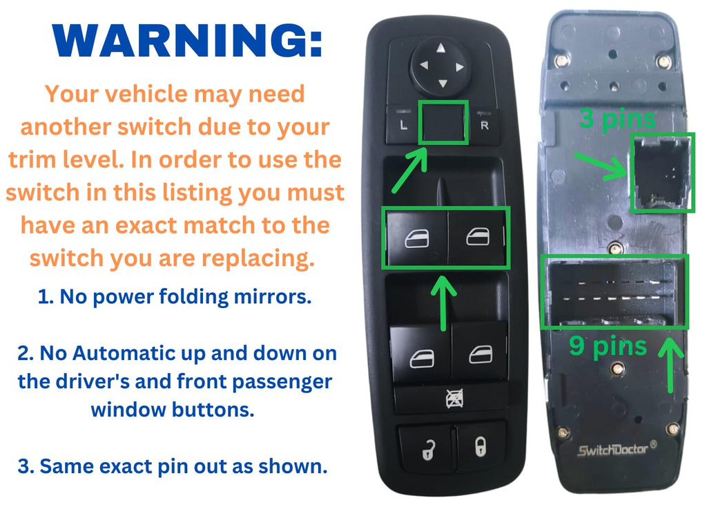 SWITCHDOCTOR Window Master Switch compatible with Dodge Grand Caravan 2008-2010 (1 Touch Up & Down)