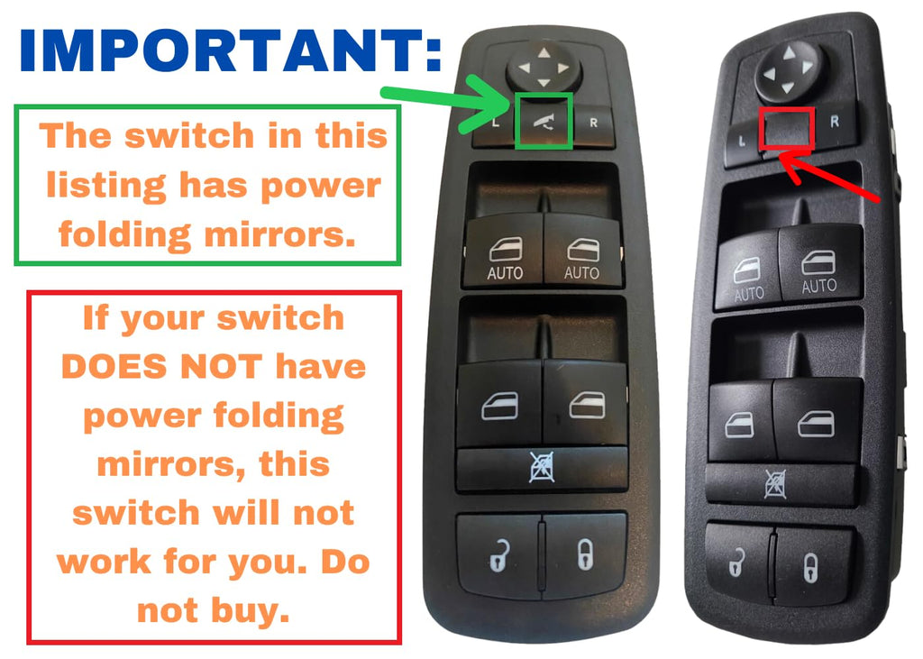 SWITCHDOCTOR Window Master Switch compatible with 2013-2014 Ram 1500 2500, 2015 Ram; 2012-2015 Grand Caravan, Town & Country (68298867AA, 68110867AA, and 68110867AB)