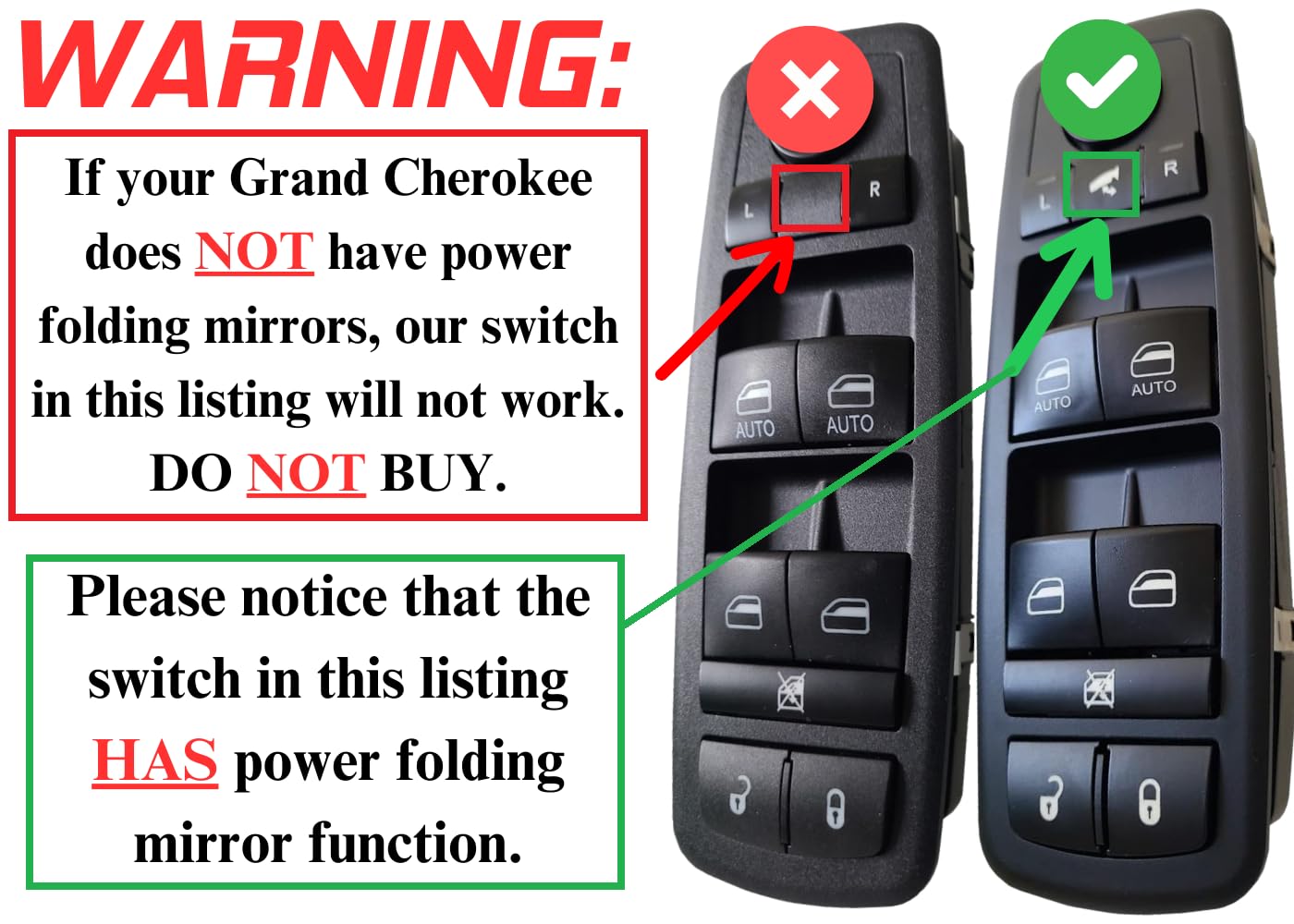 SWITCHDOCTOR Window Master Switch compatible with 2014-2015 Jeep Grand Cherokee