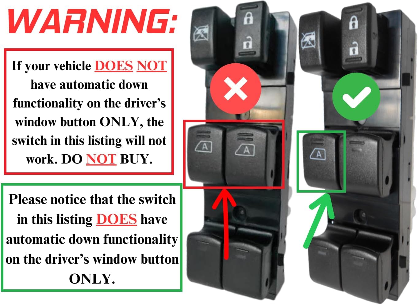 SWITCHDOCTOR Window Master Switch for 2007-2012 Nissan Altima Sedan S, Base (25401-ZN40B, Power, Control, Button)