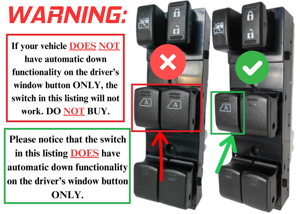 SWITCHDOCTOR Window Master Switch compatible with Nissan Altima 2007-2012 (Drivers Auto Down Only)
