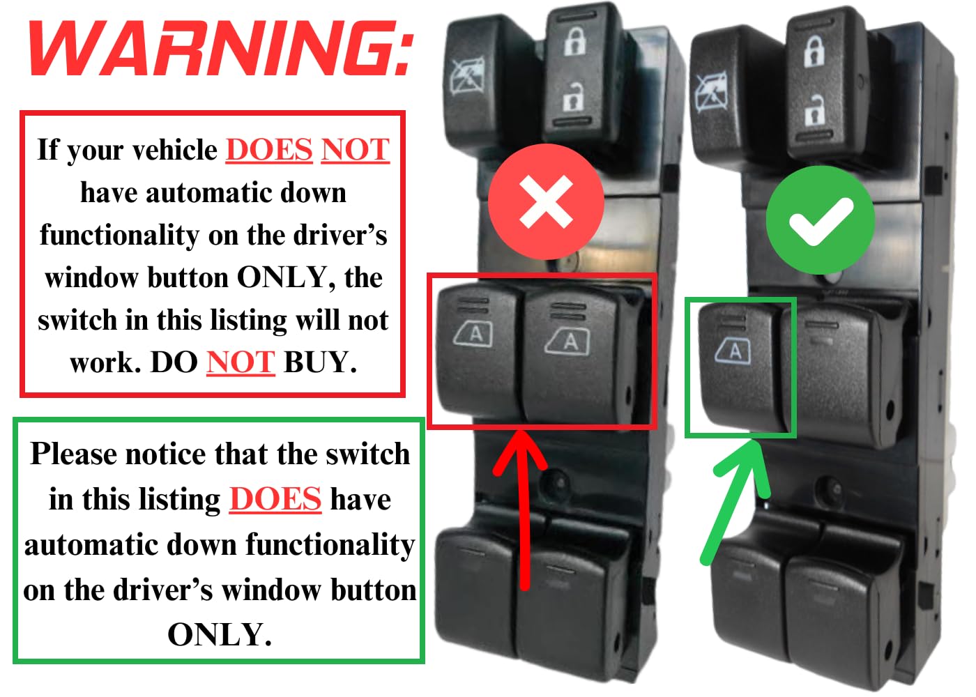 SWITCHDOCTOR Window Master Switch compatible with Nissan Altima 2007-2012 (Drivers Auto Down Only)