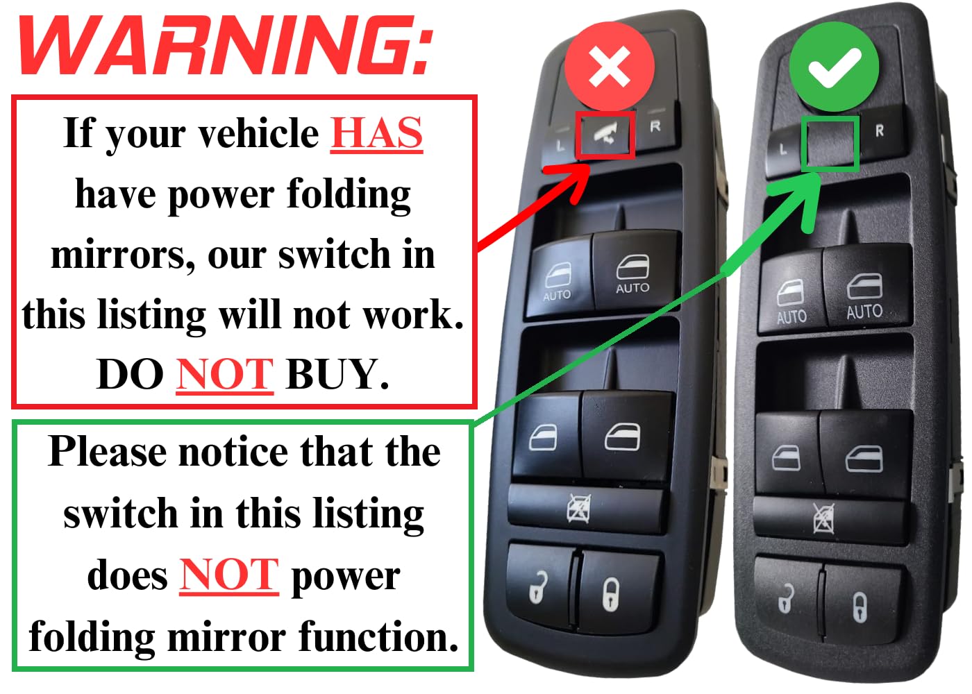 SWITCHDOCTOR Window Master Switch compatible with 2014-2021 Jeep Grand Cherokee, 2011-2022 Dodge Durango (68289802AB, Power, Control, Button)
