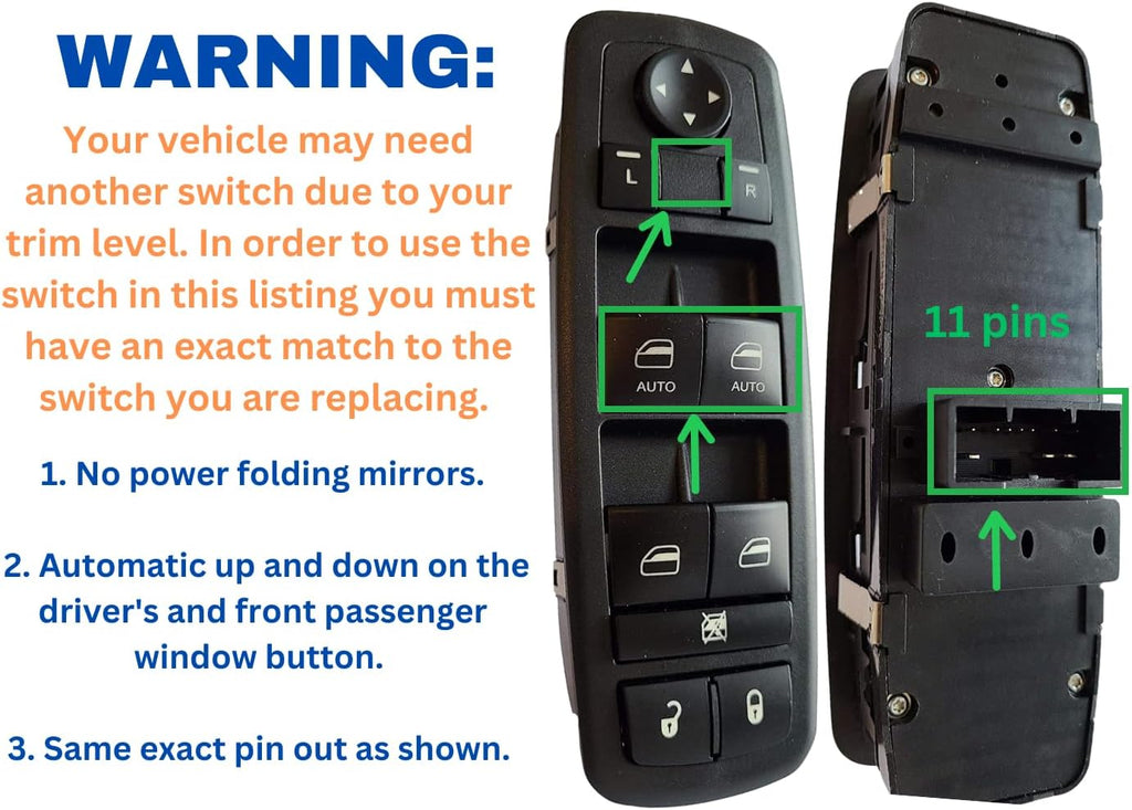 SWITCHDOCTOR Window Master Switch for 2016-2022 Ram 1500 2500 3500 (Quad Cab, Crew, 56046823AE)