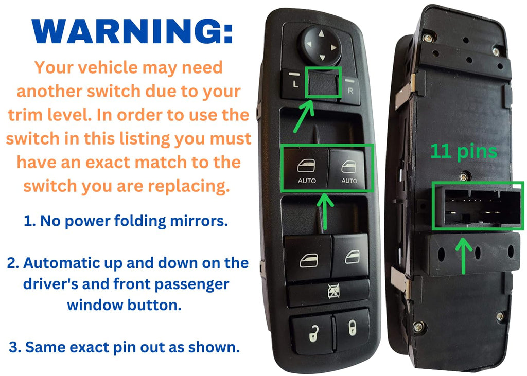 SWITCHDOCTOR Window Master Switch Compatible with 2016-2022 Ram 1500 2500 3500 (56046823AE)