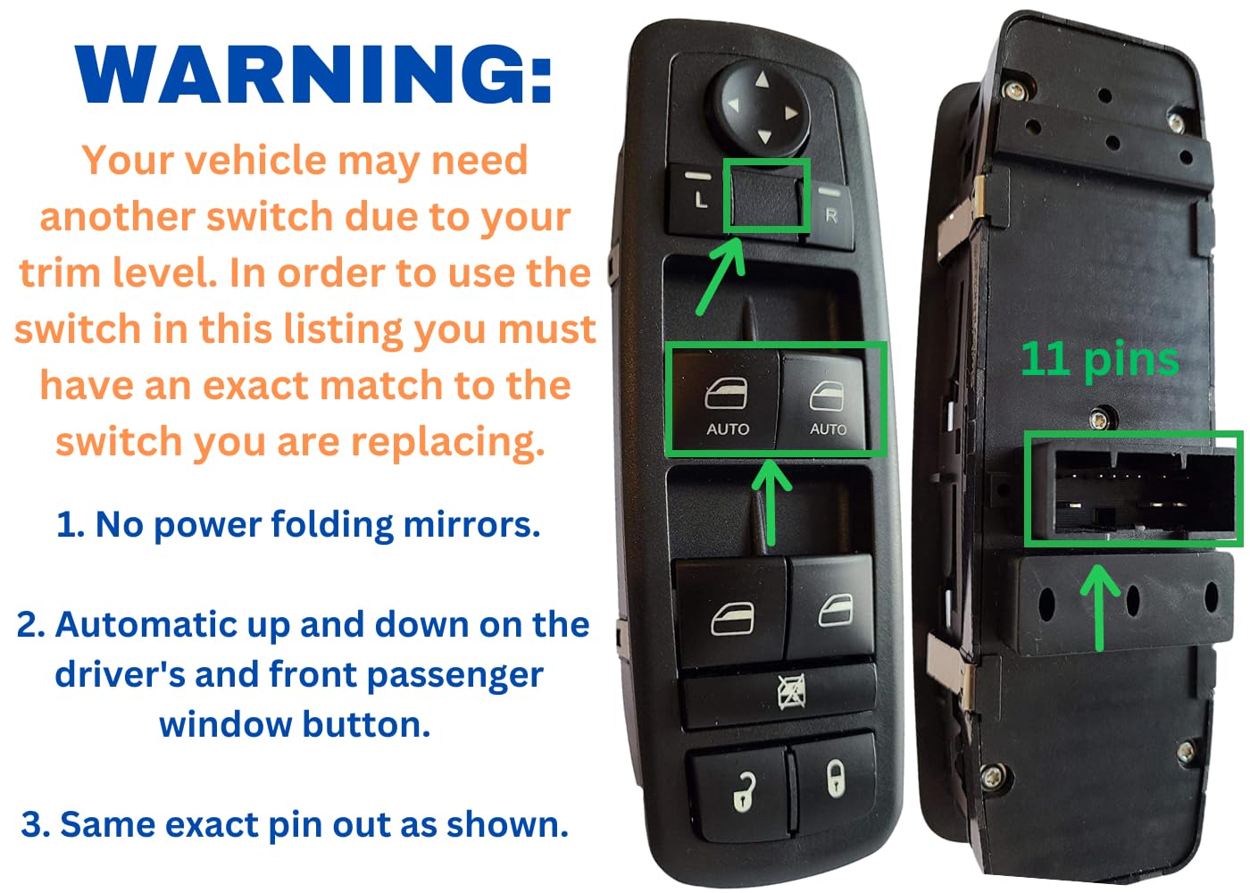 SWITCHDOCTOR Window Master Switch Compatible with 2016-2022 Ram 1500 2500 3500 (56046823AE)