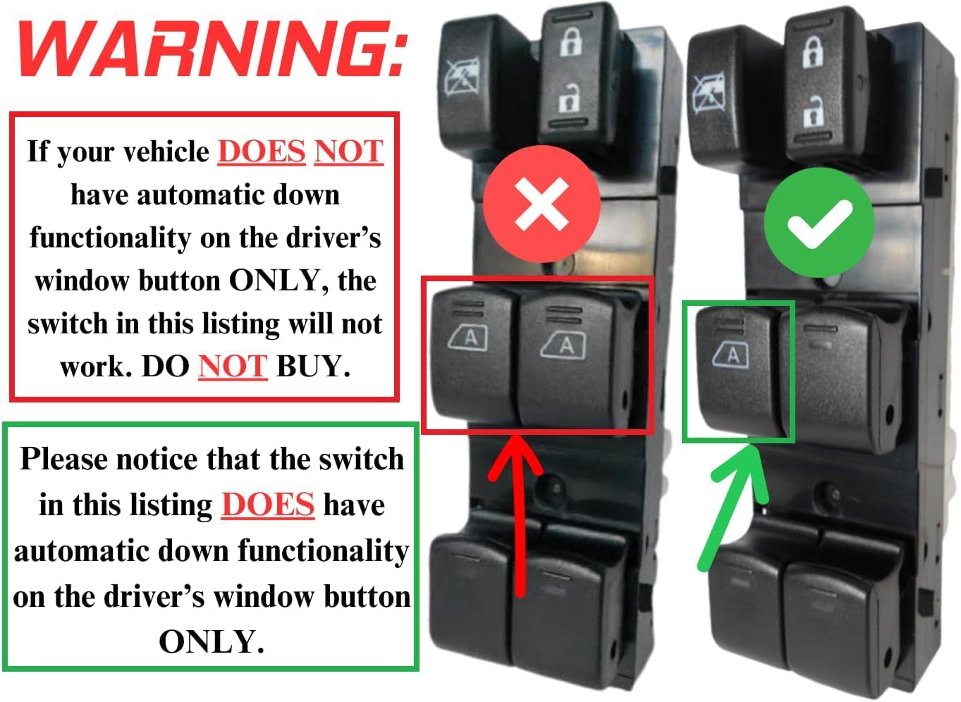 SWITCHDOCTOR Window Master Switch & Bezel Assembly for 2007, 2008, 2009, 2010, 2011, 2012 Nissan Altima Sedan Base, S (Single Auto Set)