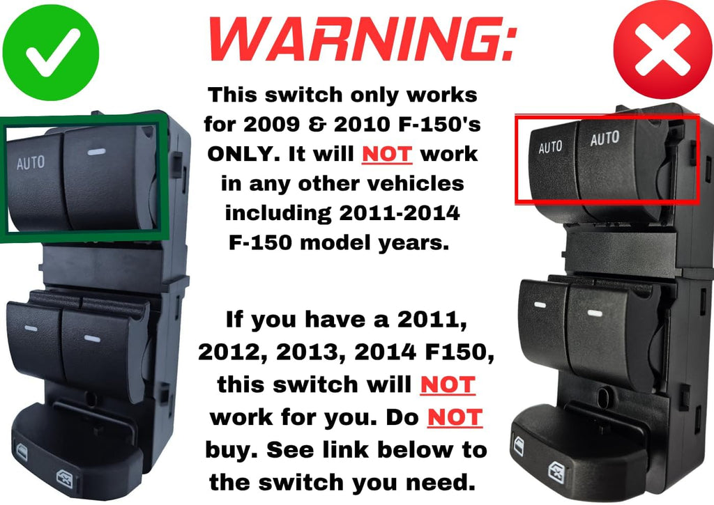SWITCHDOCTOR Window Master Switch for 2009-2010 Ford F-150 F150 (Double Cab, Super Cab, Supercrew, 9L3Z-14529-AE, 9L3Z-14529-AD, Truck, Power, Control, Button)