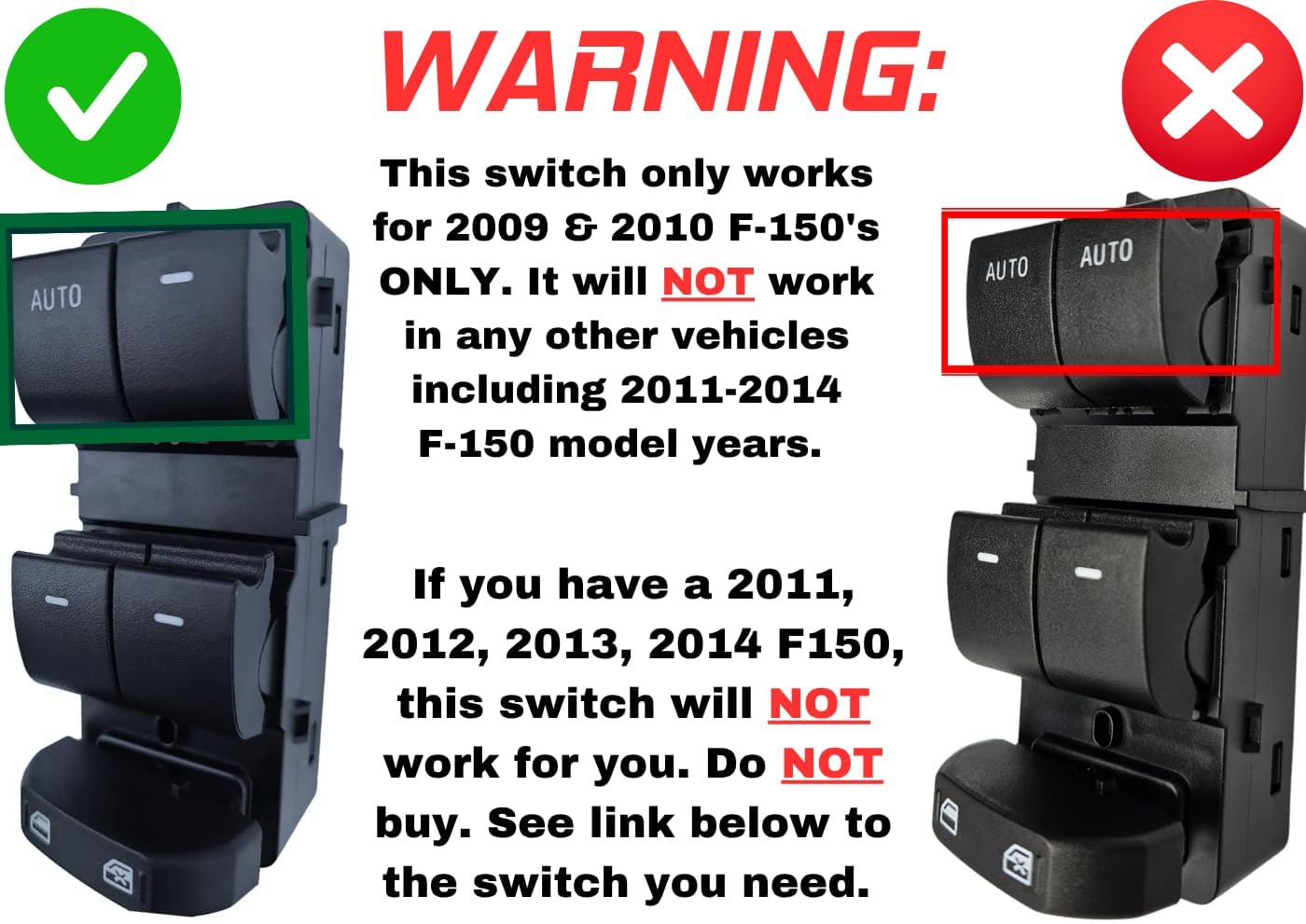 SWITCHDOCTOR Window Master Switch for 2009-2010 Ford F-150 F150 (Double Cab, Super Cab, Supercrew, 9L3Z-14529-AE, 9L3Z-14529-AD, Truck, Power, Control, Button)