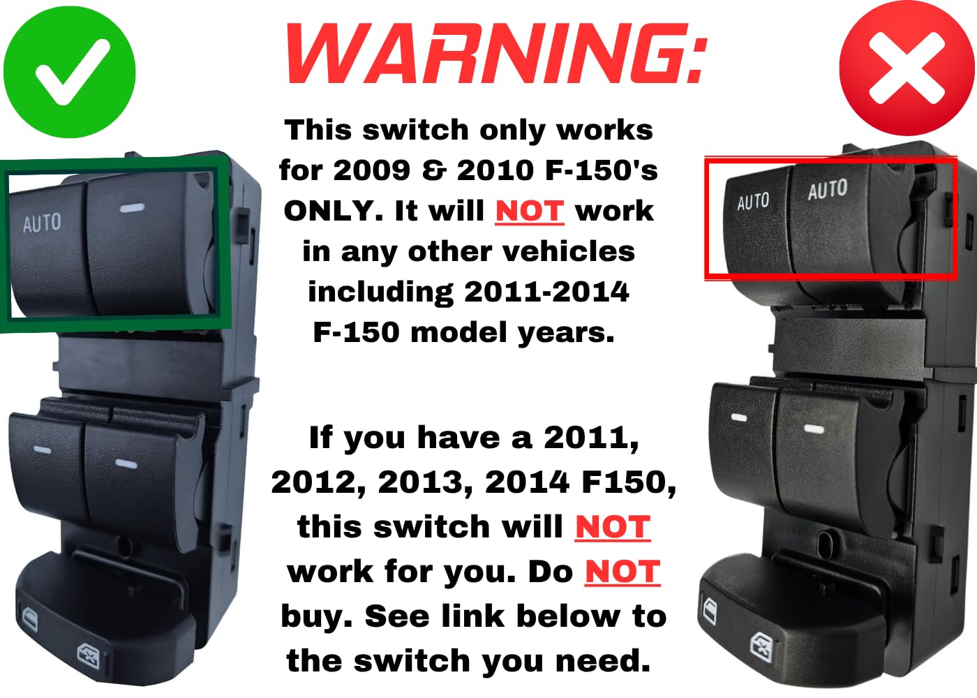 SWITCHDOCTOR Window Master Switch & Black Bezel Assembly for 2009, 2010 Ford F-150 F150 (Double Cab, Crew, Full Assembly)