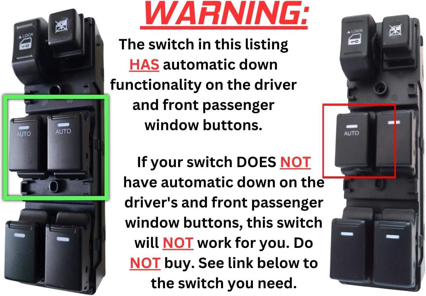 SWITCHDOCTOR Window Master Switch for 2011-2013 Kia Sorento (Automatic Down Functionality Driver & Front Passenger Buttons)