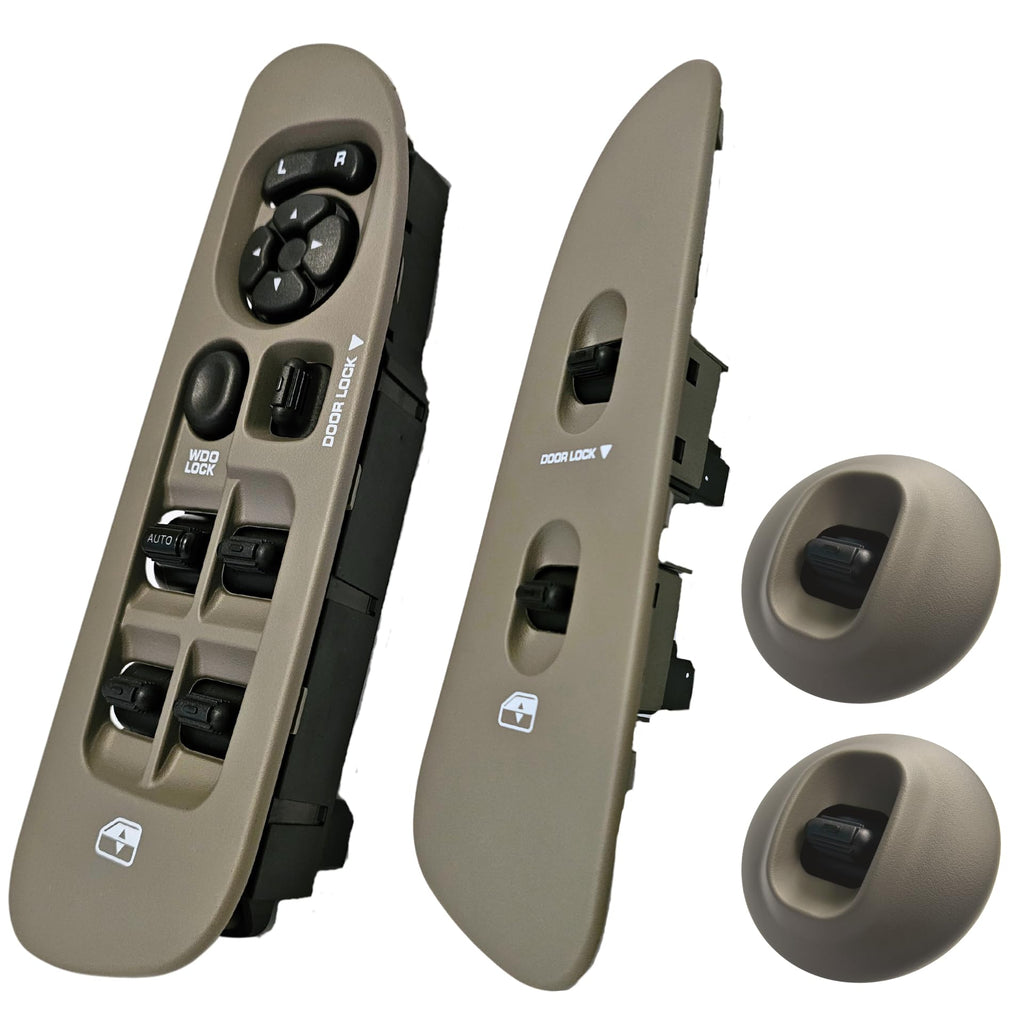 SWITCHDOCTOR Window Master Switch & Passenger Assembly for 2002, 2003, 2004, 2005, 2006, 2007, 2008 Dodge Ram (Quad Cab, Crew, Tan Bezel, Full Assembly)