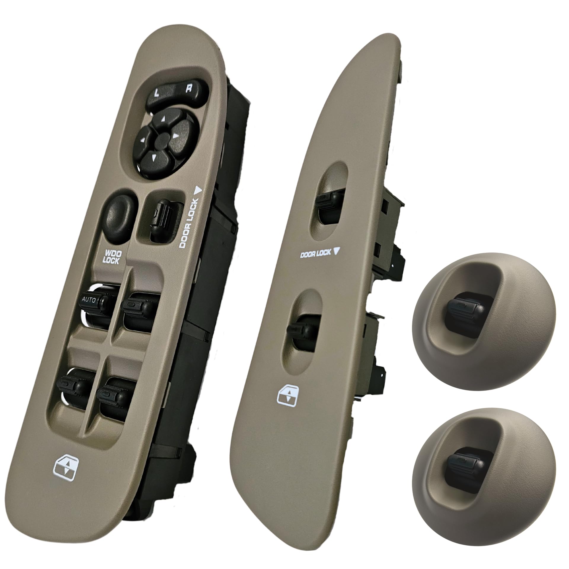 SWITCHDOCTOR Window Master Switch & Passenger Assembly for 2002, 2003, 2004, 2005, 2006, 2007, 2008 Dodge Ram (Quad Cab, Crew, Tan Bezel, Full Assembly)