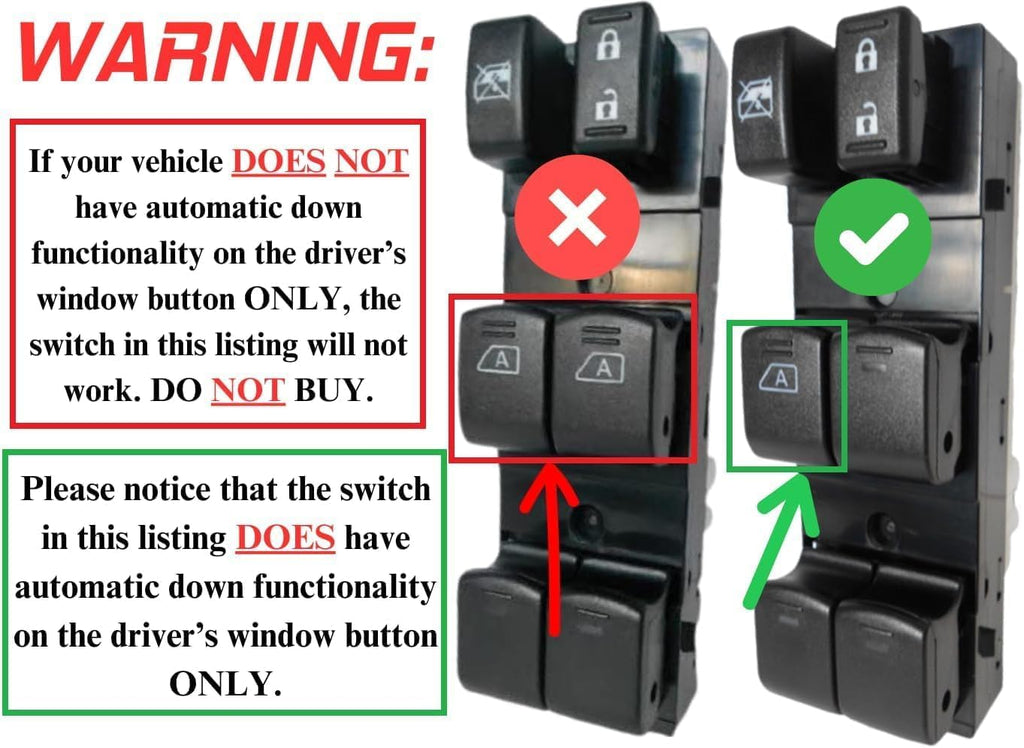 Window Master Switch Assembly for 2007, 2008, 2009, 2010, 2011, 2012 Nissan Altima Sedan