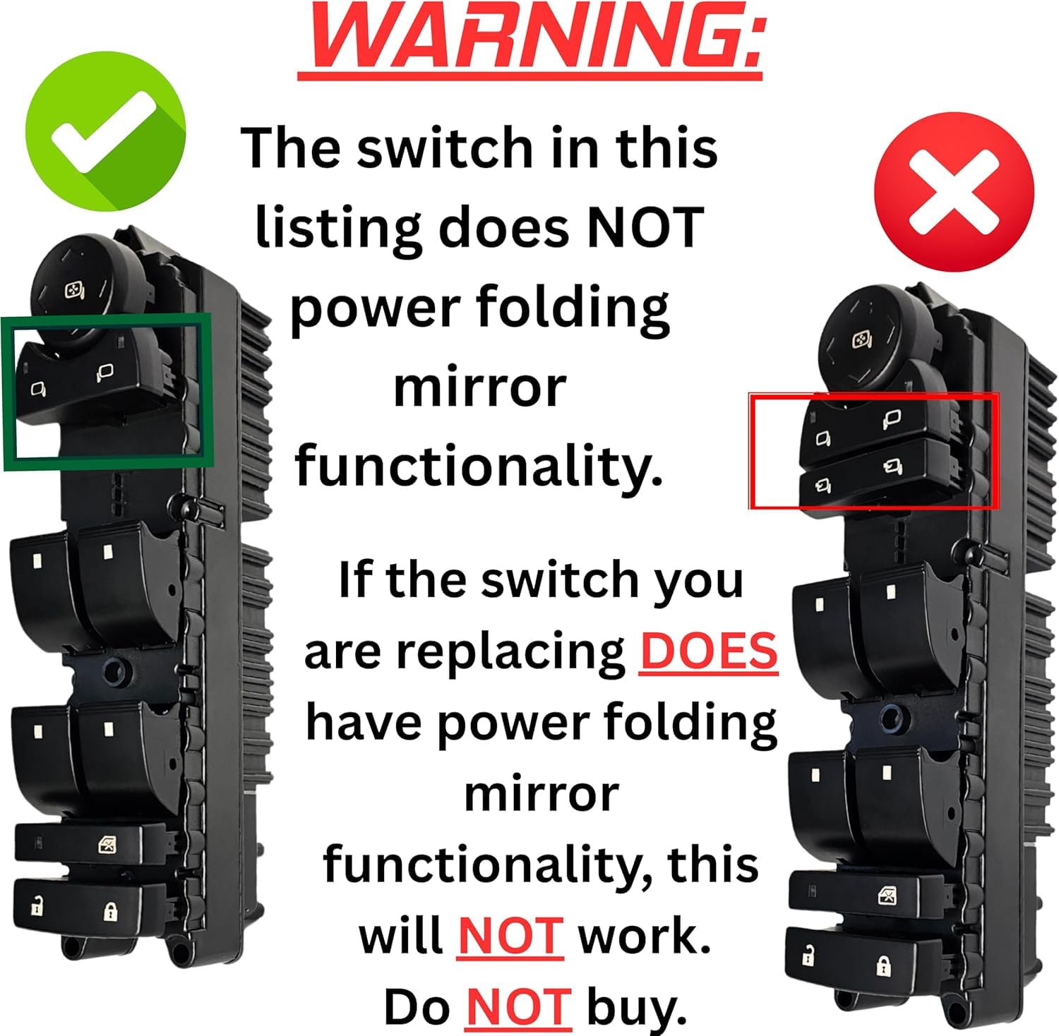 Window Master Switch for 2007-2013 Chevrolet Silverado, Avalanche; 2007-2014 Suburban, Tahoe, Sierra, Yukon Without Power Folding Mirrors