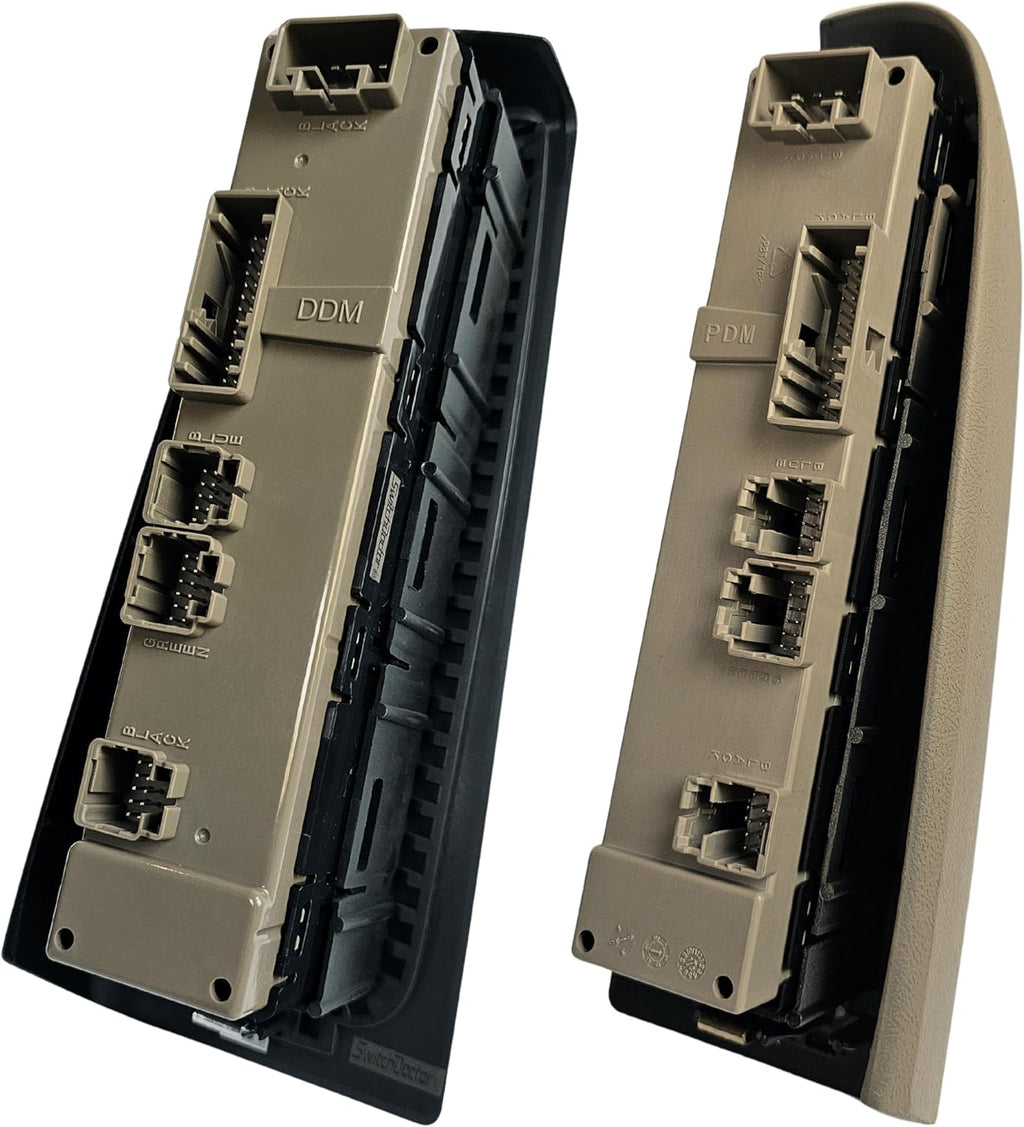 Window Master Switch & Front Passenger Tan Assembly for 2003-2006 GMC Sierra, Chevrolet Silverado, Suburban, Tahoe, Yukon, Avalanche (Crew Cab)