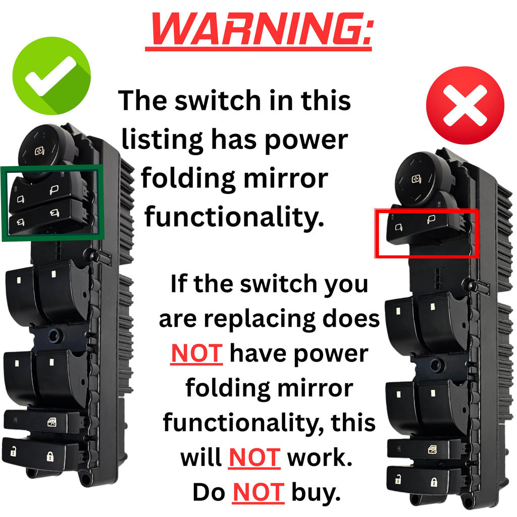 Window Master Switch for 2007-2013 Chevrolet Silverado, Avalanche; 2007-2014 Suburban, Tahoe, Sierra, Yukon with Power Folding Mirrors
