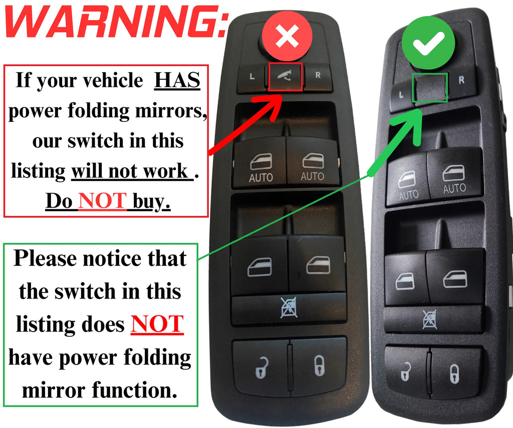 SWITCHDOCTOR Window Master Switch compatible with 2012-2016 Town & Country; 2012-2020 Grand Caravan; 2013-2015 Ram; 2012 Ram C/V; 2015 Ram C/V;