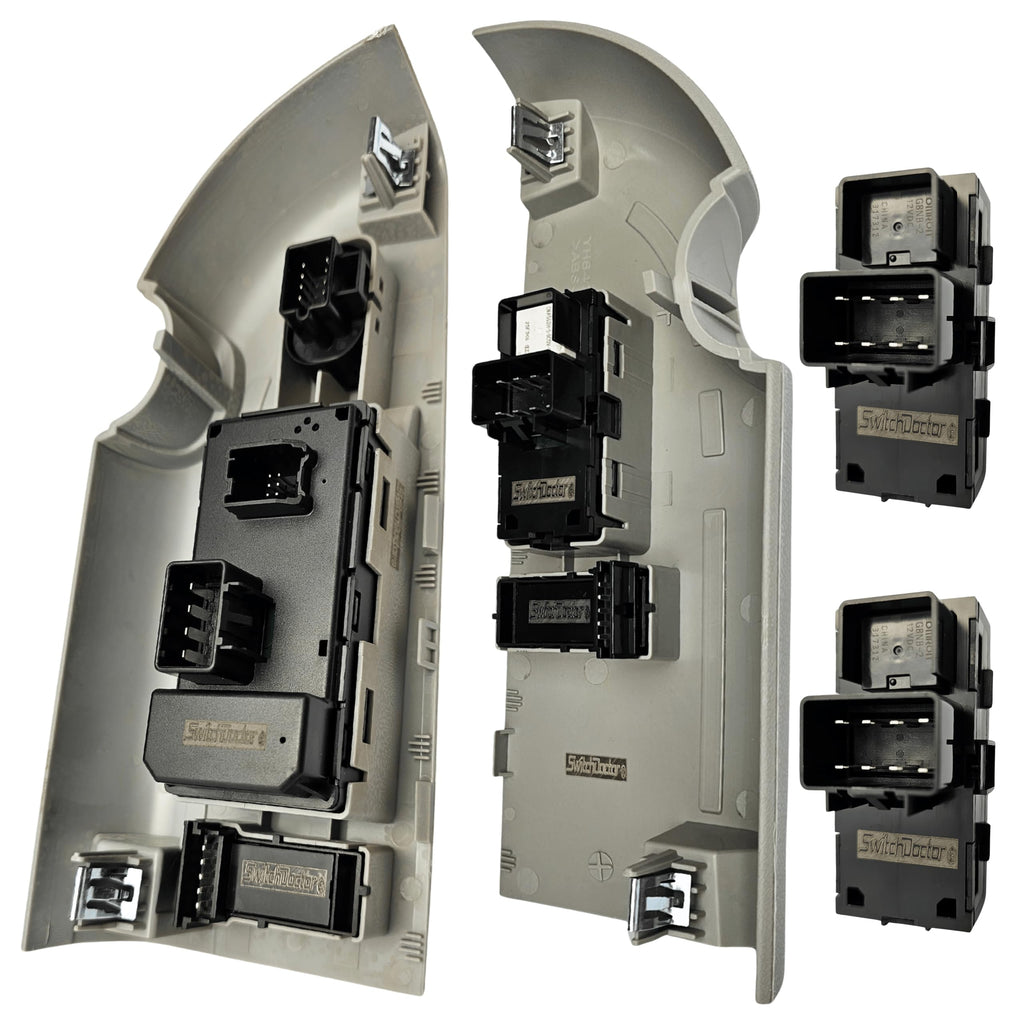 SWITCHDOCTOR Window Master Switch & Front Passenger Assembly Gray for 2007-2009 Chevrolet Silverado and GMC Sierra (Crew, Extended Cab Pickup, Full Assembly, Chevy)