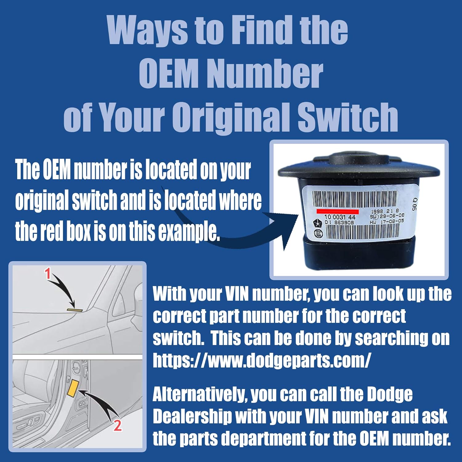 SWITCHDOCTOR Window Master Switch for 2008-2016 Chrysler Town & Country and Dodge Grand Caravan